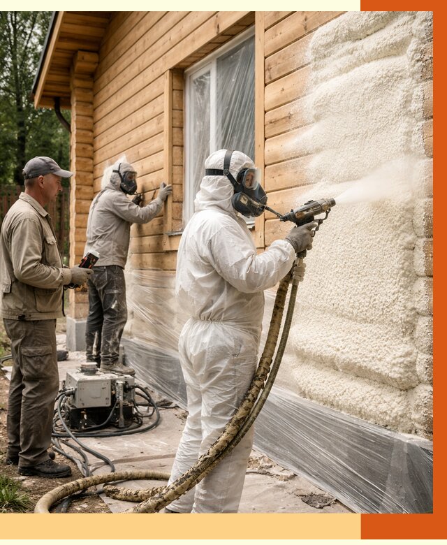 Утепление дома из бруса ППУ в Выборге от 3935 руб/м2 под ключ | ТепломастерВбр