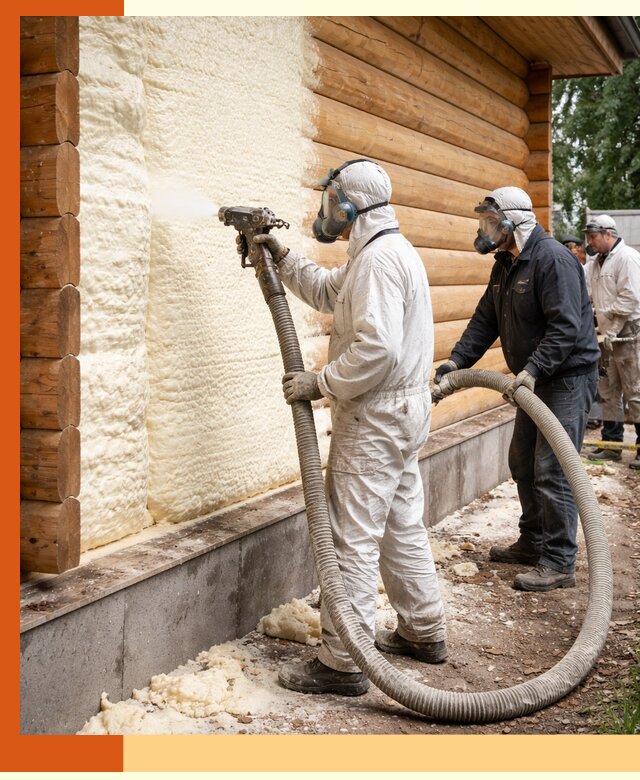 Утепление дома из бруса пенополиуретаном в Выборге