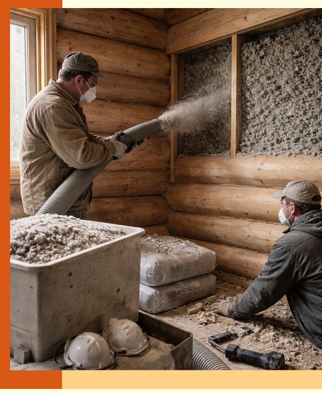 Утепление дома из бруса эковатой в Выборге