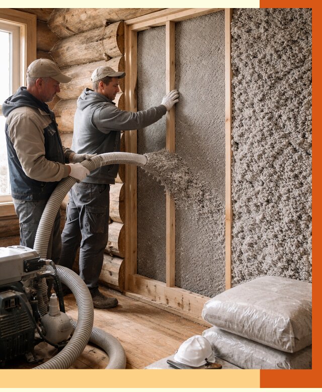 Утепление бревенчатого дома эковатой в Выборге от 2811 руб. | ТепломастерВбр