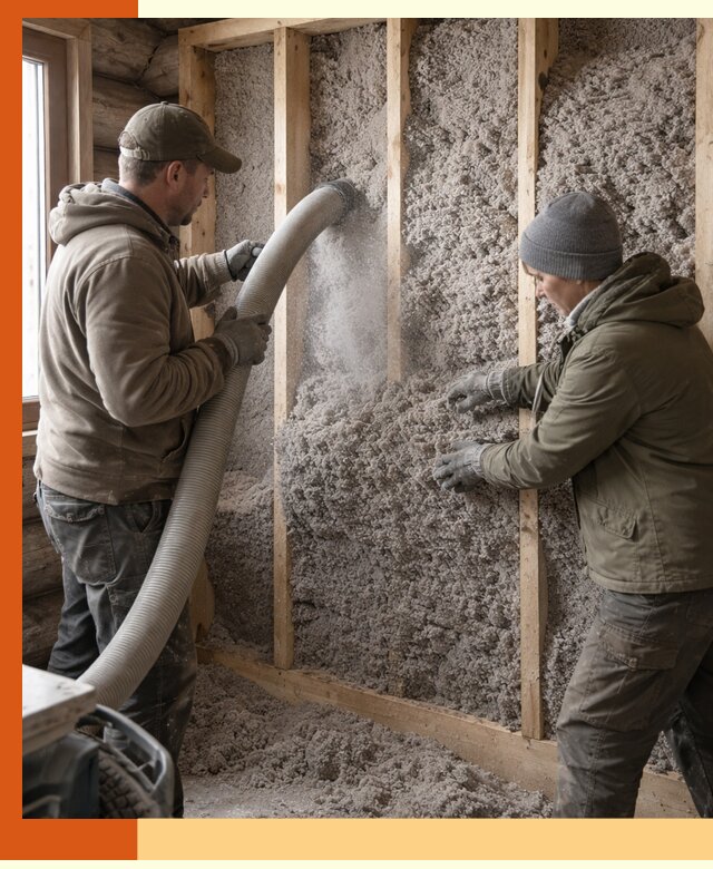 Утепление бревенчатого дома эковатой в Выборге