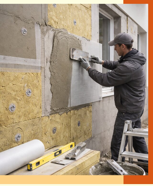 Утепление фасада под штукатурку в Выборге от 4293 руб/м2 — монтаж пенопластом и минватой | ТепломастерВбр