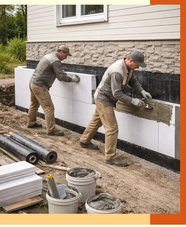 Утепление фундамента снаружи в Выборге от 4293 руб. за м² | ТепломастерВбр