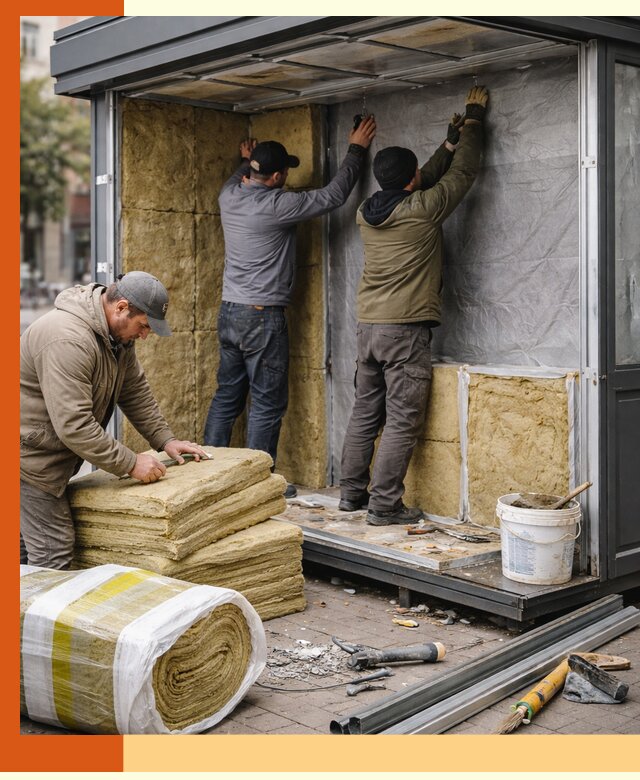 Утепление павильона шаурмы под ключ в Выборге