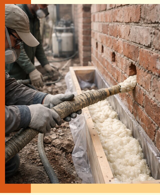 Заливка ППУ в пустоты кирпичной стены в Выборге