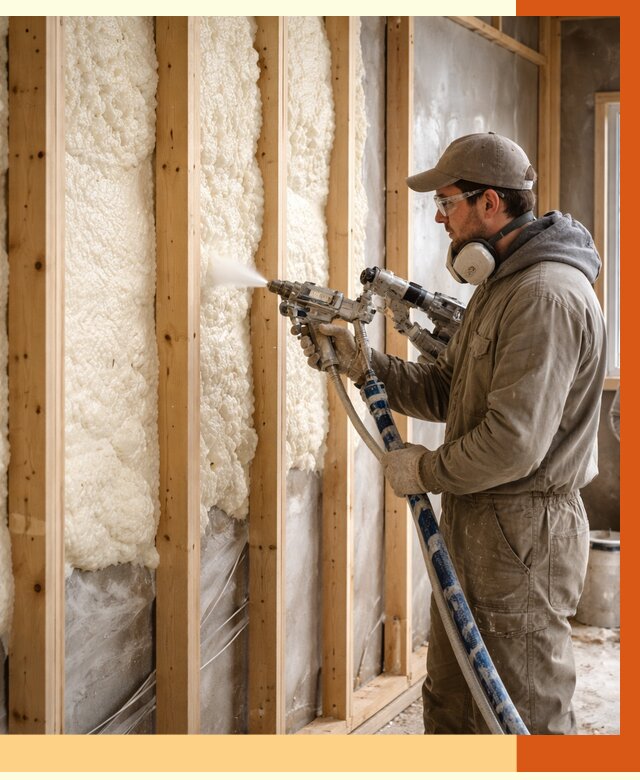 Утепление каркасной стены ППУ в Выборге от 4344 руб./м2 под ключ | ТепломастерВбр