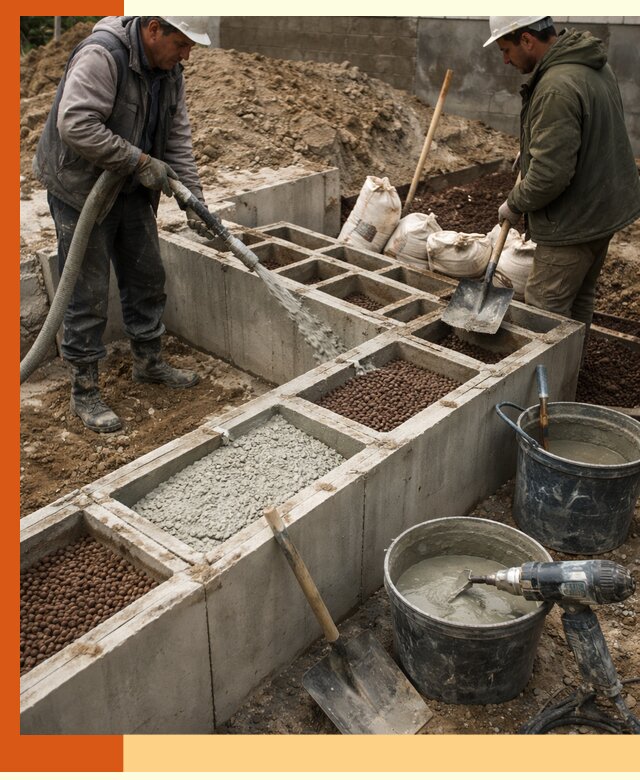 Заполнение полостей фундамента в Выборге герметичным утеплением и повышением прочности