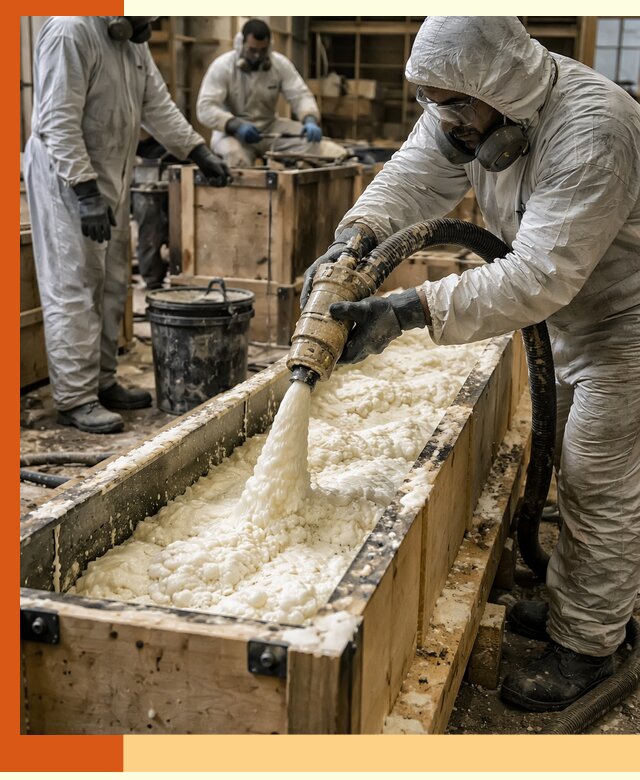 Заливка пенополиуретана в формы для утепления в Выборге